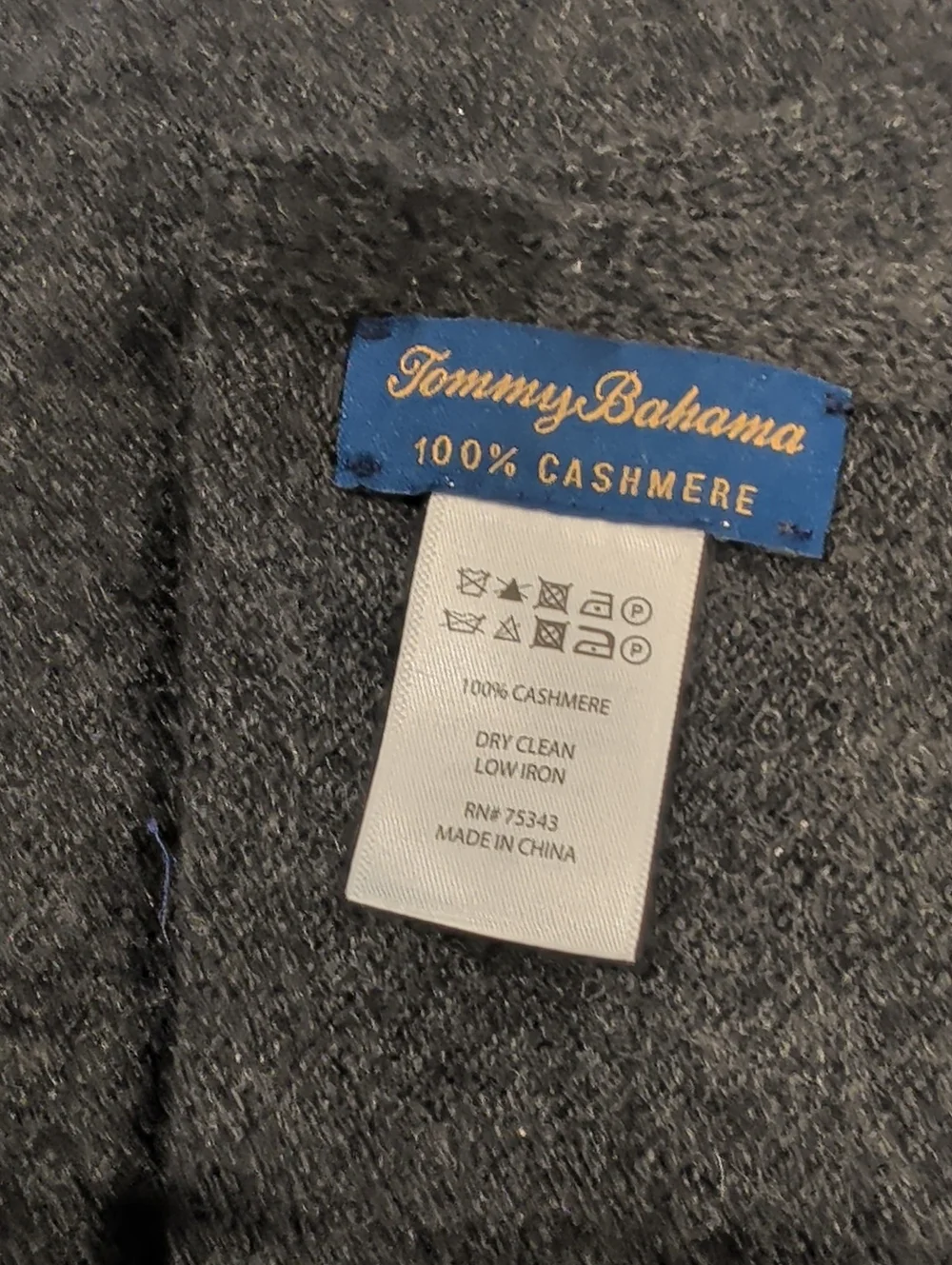 Tommy Bahama 100% Cashmere Dark Charcoal Scarf